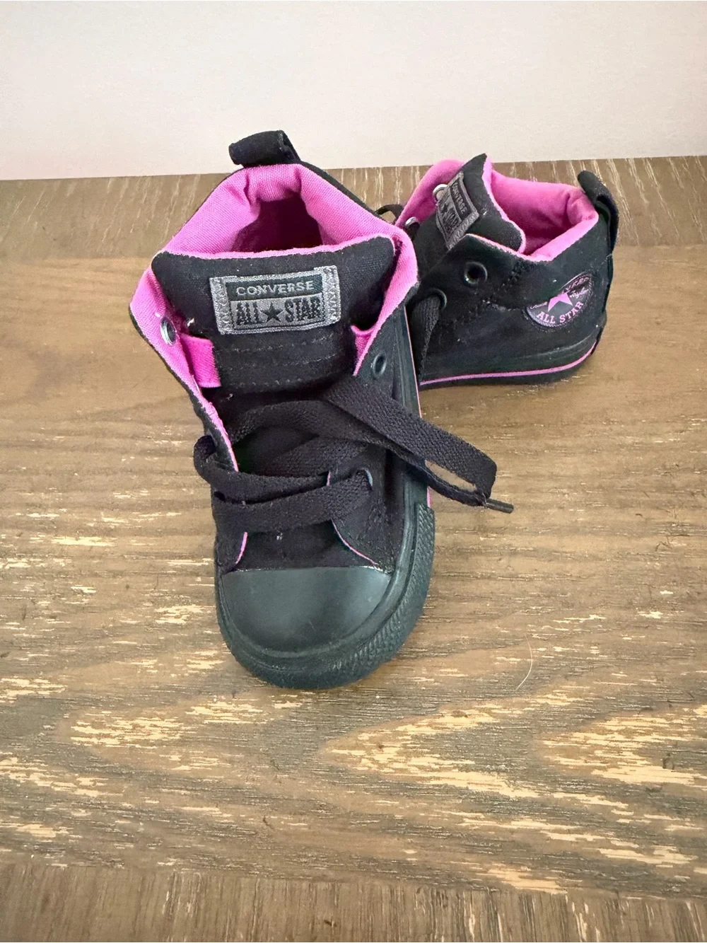 Converse Kids Black High-Top Sneakers with Pink Lining
